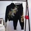Plus Size Women's Velvet Peacock Sequin Two-Piece Set - Long Sleeve Fashion Suit for Autumn