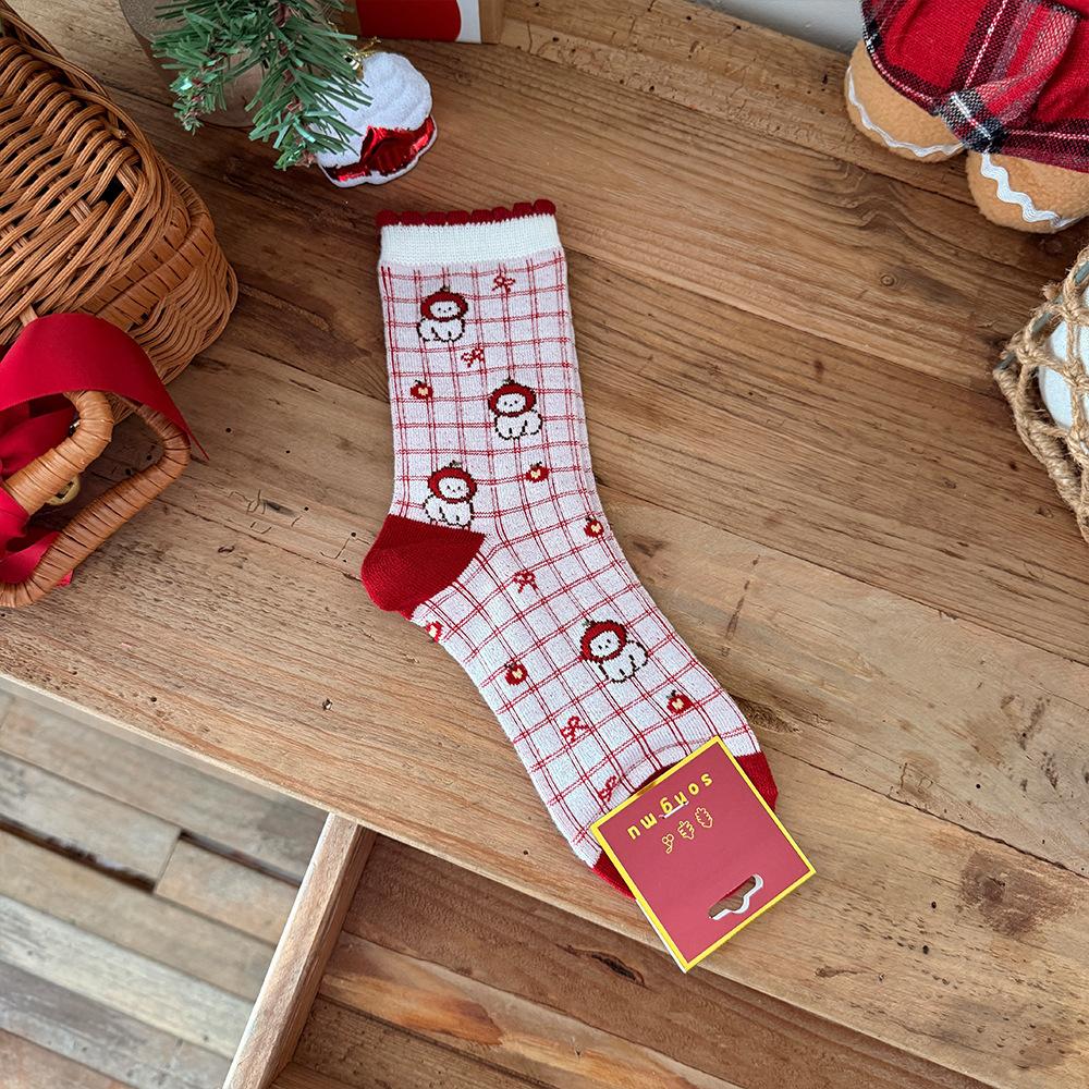 Lucky Little Dog Socks, Silk and Wool, Red Socks for Girls, Warm In Autumn and Winter, New Year, Pile Up Socks for Girls