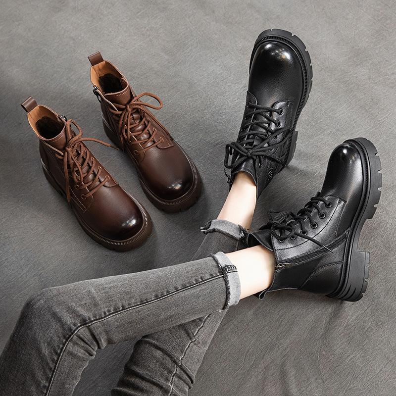 First Layer Cowhide Martin Boots Women's Autumn and Winter 2025 New Retro Lace-up Leather Versatile Rubber Short Boots Women's Boots