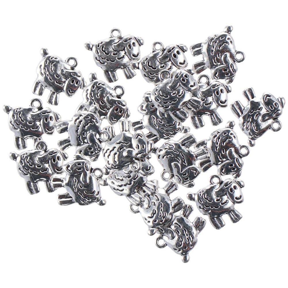 20pcs Craft Gifts Silver Sheep Metal Charms Pendants Mini 0.7inch Antique Cute Sheep Pendant Animal Shape Dangle for Earring