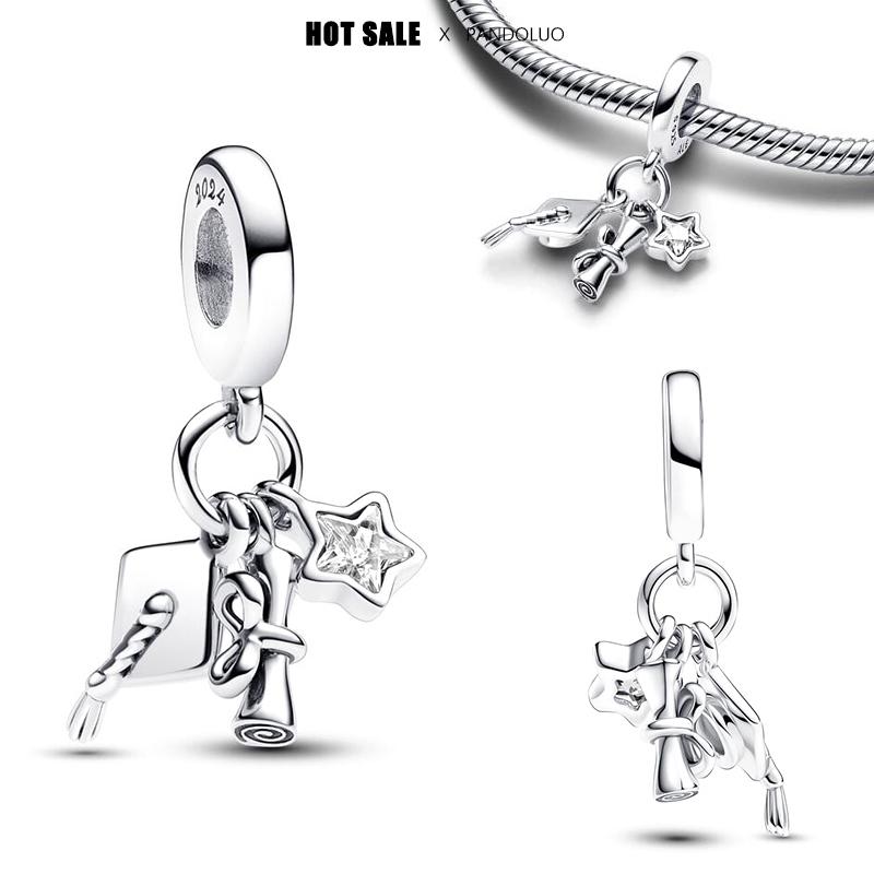 Flower Degree Certificate Doctoral Hat Pendant Charm Beads Fits Bracelets Bangle Necklace Keychain Women Luxury Jewelry