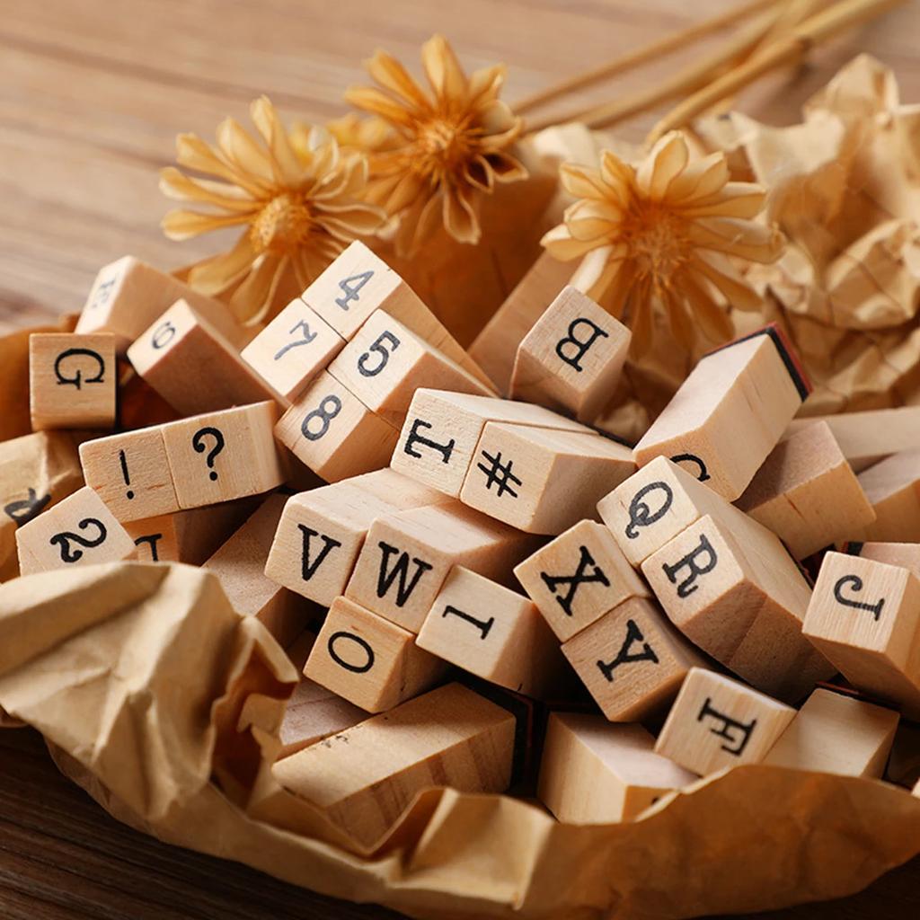 40Pcs Alphabet Stamps Vintage Wooden Rubber Letter Standard Stamp Set for Craft Card Making Planner Scrapbooking Journals