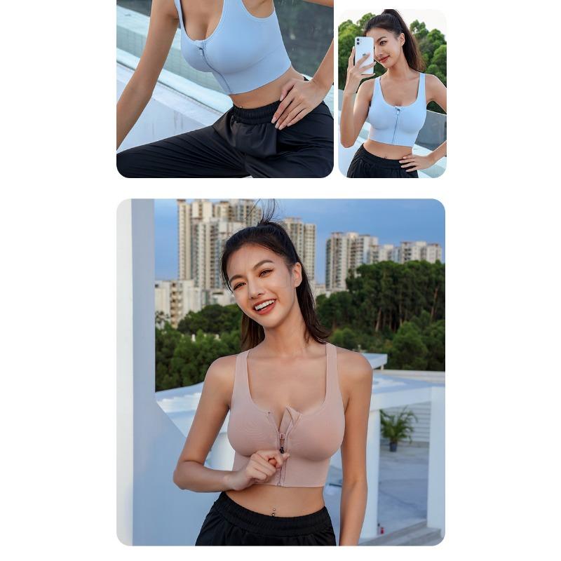 Women High Impact Shockproof Front Zipper Push Up Beauty Back Sports Yoga Running Bra