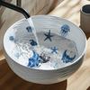 Blau Ton Meeresleben Glasaufkleber Badezimmer Waschbecken Dekorativer Aufkleber Wandaufkleber Selbstklebend Abnehmbar Hausdekoration