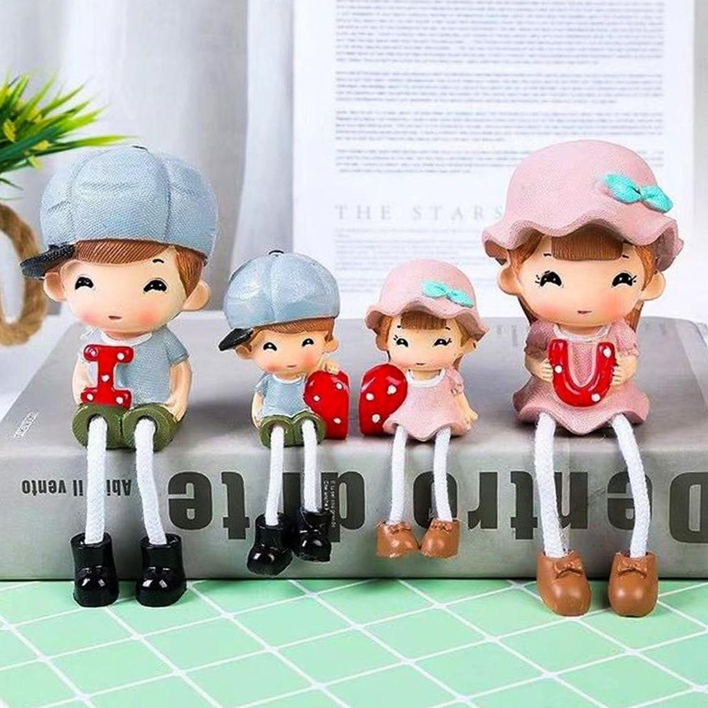 Gift Set Decorative Polyresin Hanging Legs | Family Showpiece Dolls Miniature Figurine Living Room Home Decor Gift Item (4 Pcs Set)