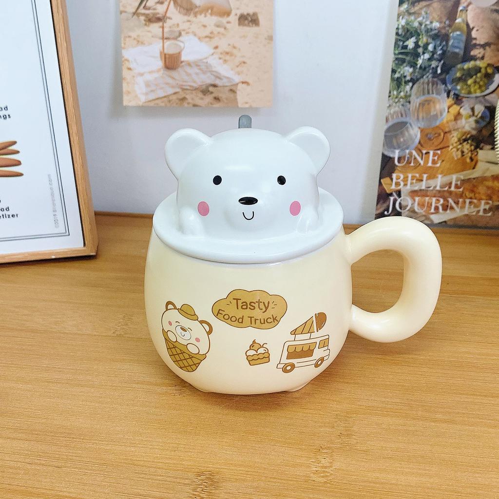 Mug with Lid Spoon Cute Little Bear Mug with Good Looks Girl with A Heart Drink Water Cup To Give Girls Birthday Gift