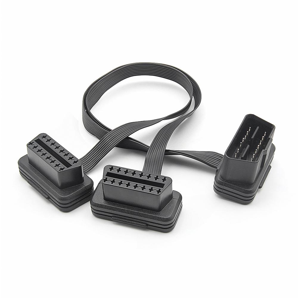 Flat+Thin 16Pin OBD 2 Extender Male To Dual Female Y Splitter OBDII Extension Connector Cable Car Scanner