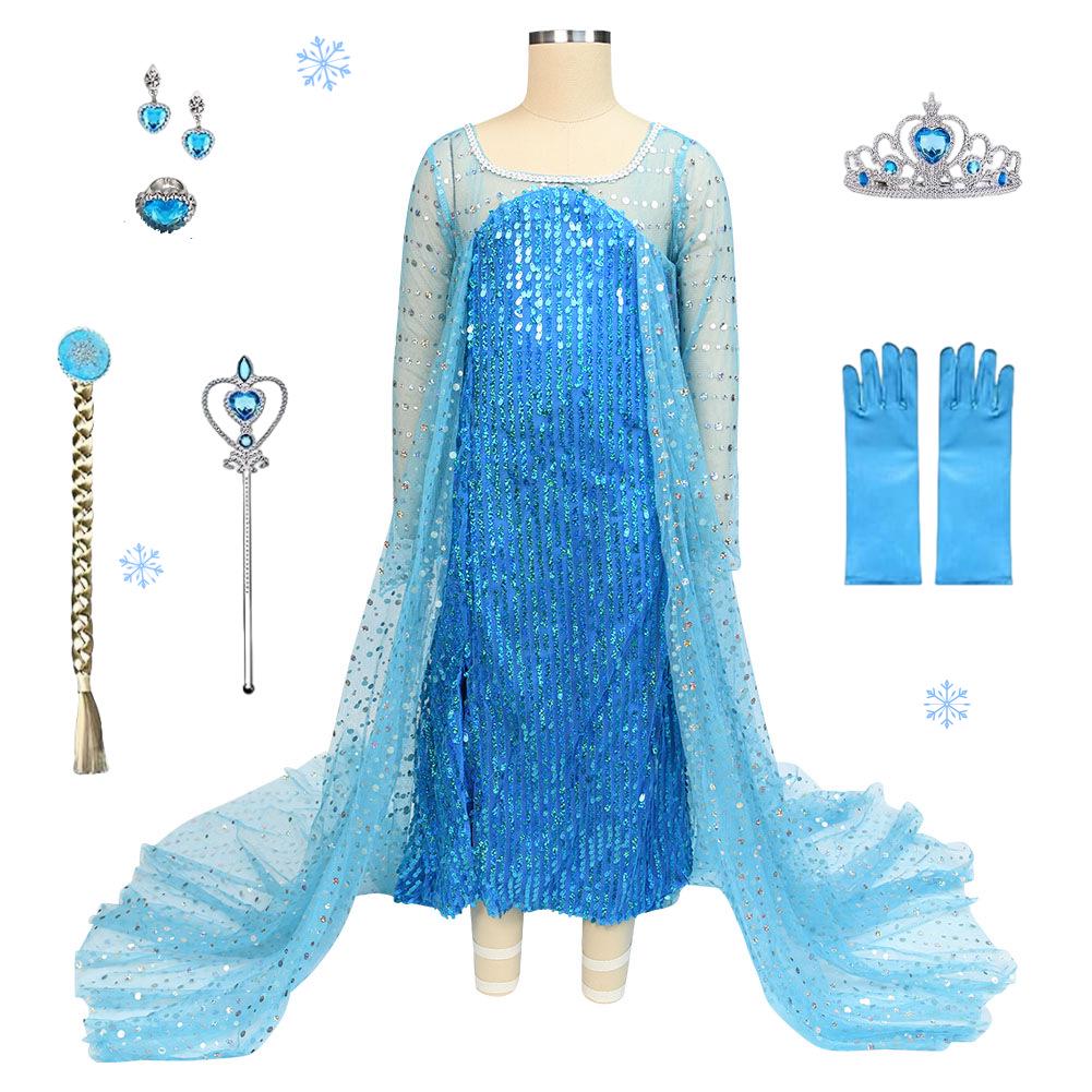 Frozen Girls' Elsa Sequin Mesh Long-Sleeve Formal Dress