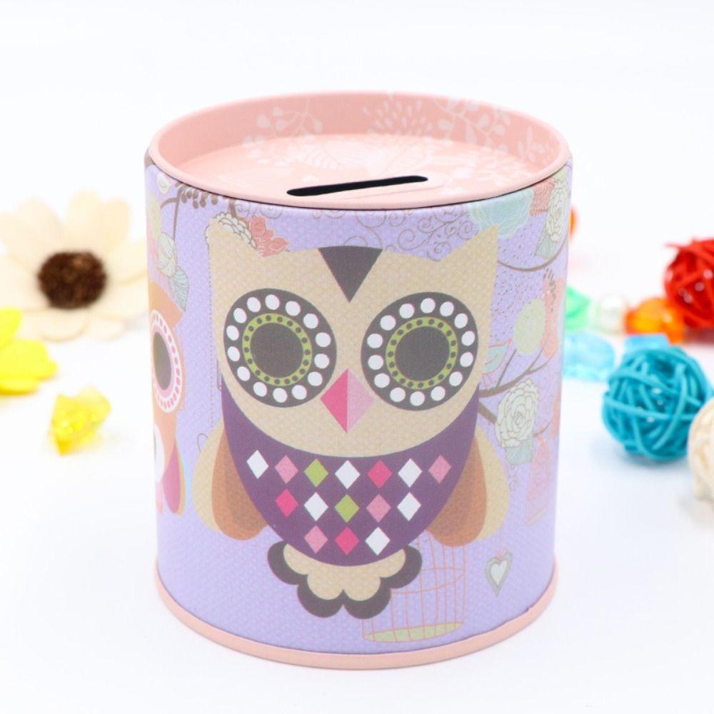 Iron Owl Piggy Bank Mini Metal Storage Box Durable Round Saving Banks  Kindergarten