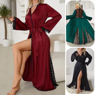 Home Sexy Love Mesh Pajamas Dressing Gown Ice Silk Long Nightgown Loungewear