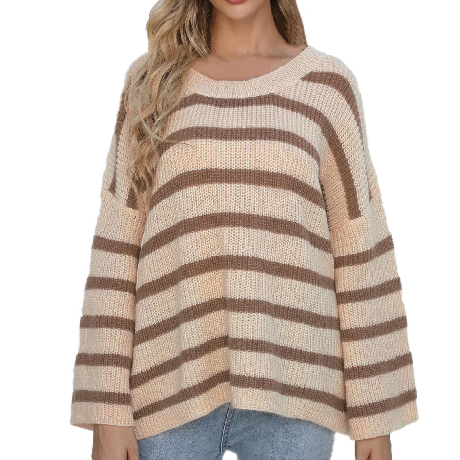 Женский повседневный модный удобный полосатый свитер контрастного цвета с пуговицами, свободный свитер с рукавами-трубой One Size хаки