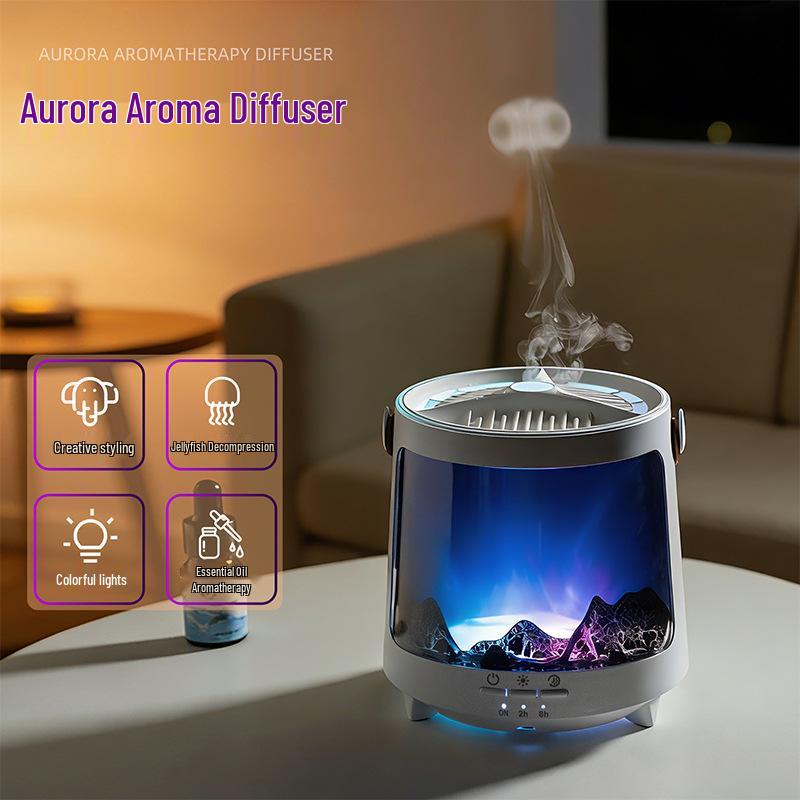 Aroma difuzér Aurora: Sedmibarevné světlo, Tichý zvlhčovač, Kroužkový ventilátor s medúzou, Difuzér vůně, Ideální dárek do ložnice