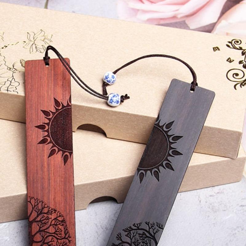 Wood Bookmarks, Unique Vintage Bookmarks Handmade Wood Page Mark Engraved Book Marks with Pendant for Book Lovers Gift
