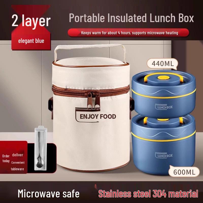 Extra Long Insulated Stainless Steel Bento Lunch Box - Microwaveable & Portable
