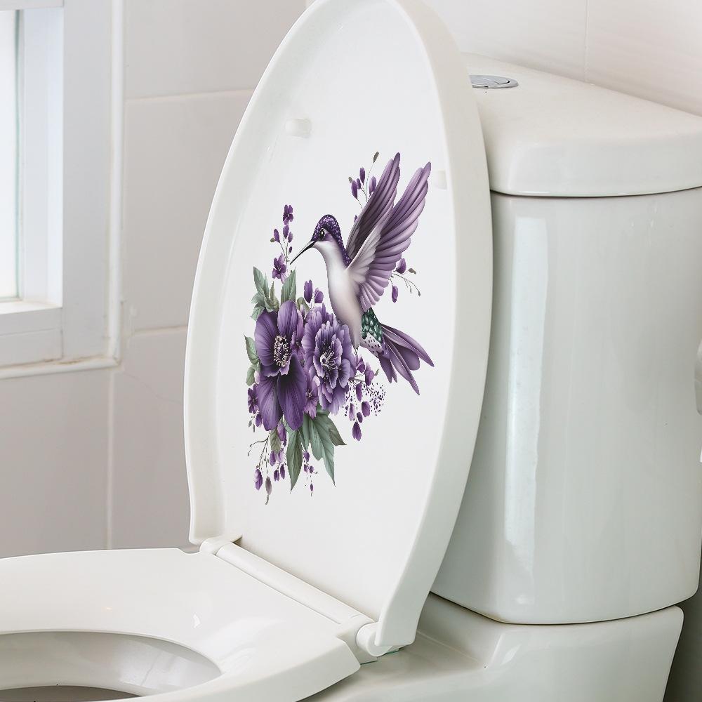 Purple Flower Magpies Bathroom Toilet and Home Beautification Stickers