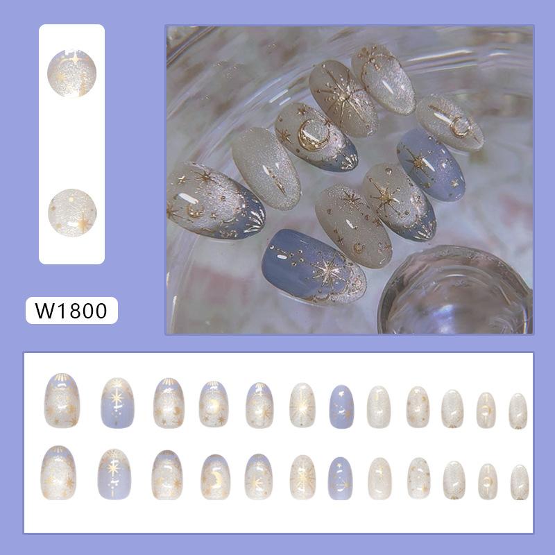 

Wear nail fine shining stars moon French sweet versatile gentle fake nail removable nail art piece 24 pieces
