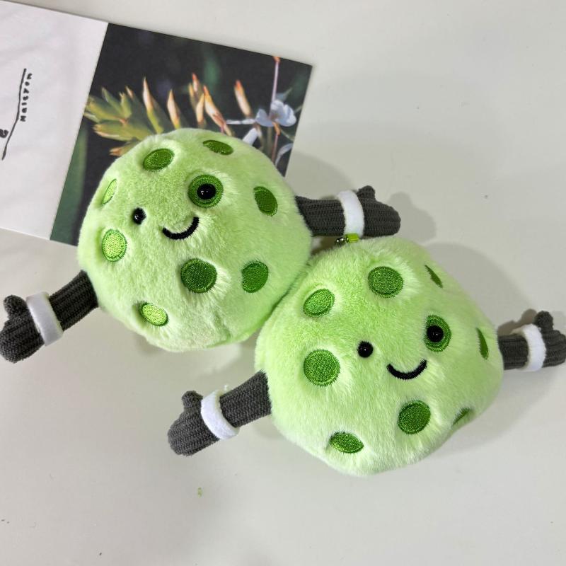 Pickleball Plush Toy Keychain Cartoon Green Pickleball Soft Stuffed Doll Pendant Car Key Ring Backpack Bag Decor Kid Gift