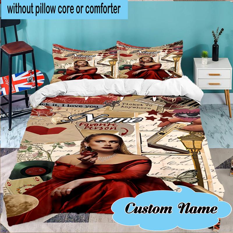 Custom Name Love Music Adele Bedding Set 3pcs, Bedding Set Including 1pc Duvet Cover And 2pcs Pillowcases for Bedroom, Dormitory Gift