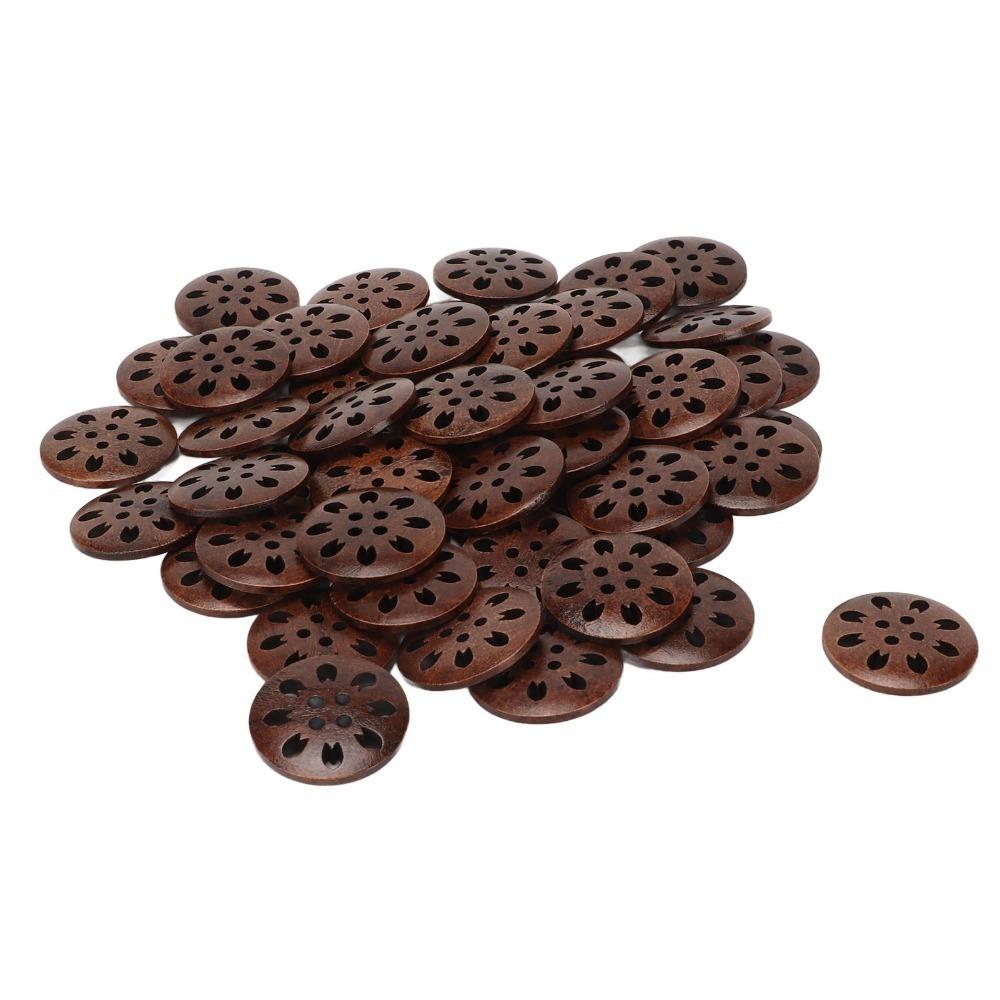 50Pcs Brown Wooden Sewing Buttons Snowflake Carved DIY Craft Buttons For DIY Craft