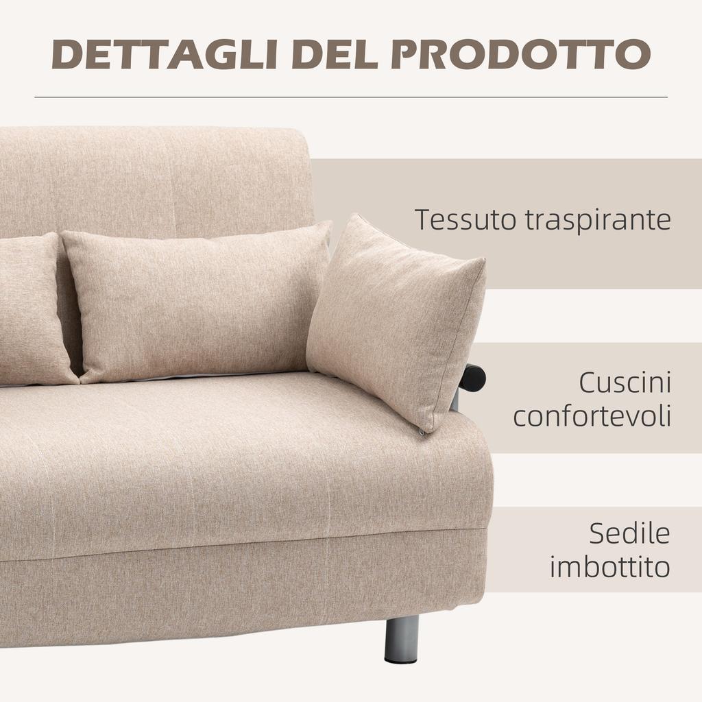 Divano letto a 2 posti 3 in 1 Convertibile in Poltrona reclinabile e 4 Cuscini, 102x82x81 cm, Beige