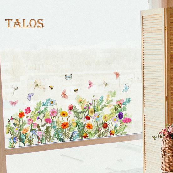 Cartoon Plants Wall Sticker Waterproof Flower Grass & Butterfly Decals Vinyl Art Decoration Removable Background Stickers for Living Room Girls