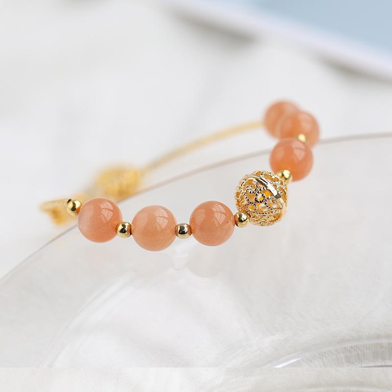 Natural Orange Moonlight Gold Hair Crystal Bracelet Women'S Simple Star Moon Bead Bracelet