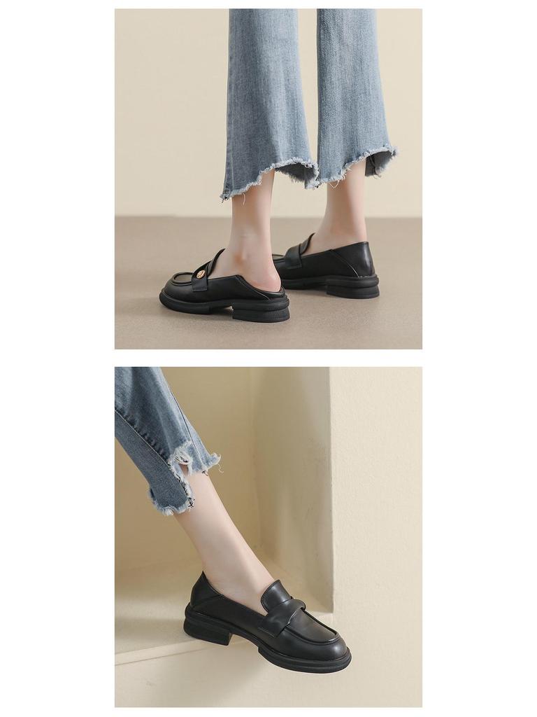 Weiwei Girl 2023 British Style Women's Thick-Soled Loafers with Small Gold Coin Accent