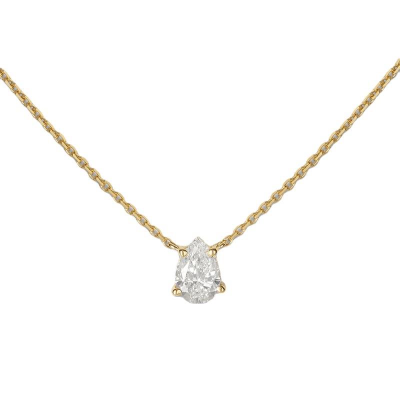 High End 18K Gold PVD Dainty Waterdrop  Oval Zirconia Stainless Steel Pendant Crystal Necklace Fashion Stone Jewelry 20inches&FASHION золотой