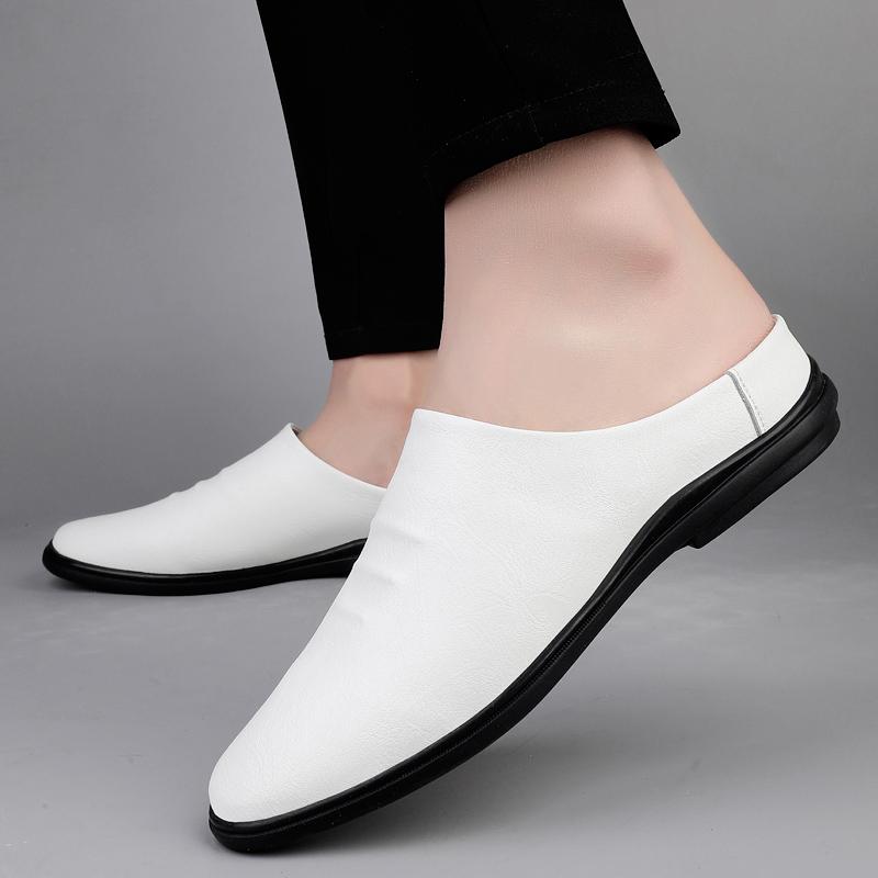 Fashion Open Low-heel Slipper Mens Slip on Walking Shoes Leather Male Comfortable Mules Shoes 2025 Male Casual Breathable Comfy Sandals