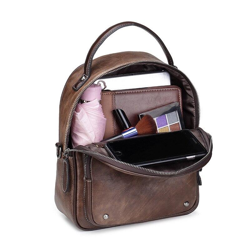 Johnature Vintage Bag Genuine Leather Women Small Backpack Leisure Natural Cowhide Large Capacity Backpacks Travel Bags
