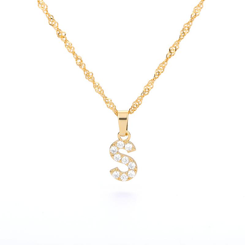 Cubic Zirconia Initial Letter Pendant Necklaces For Women Stainless Steel Gold Color Chain Alphabet Chokers Jewelry Accessories