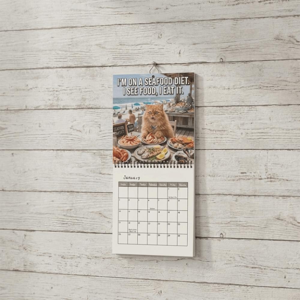 12-Month Cat Theme Monthly Calendar Thick Paper Wall Hanging Calendar Living Room