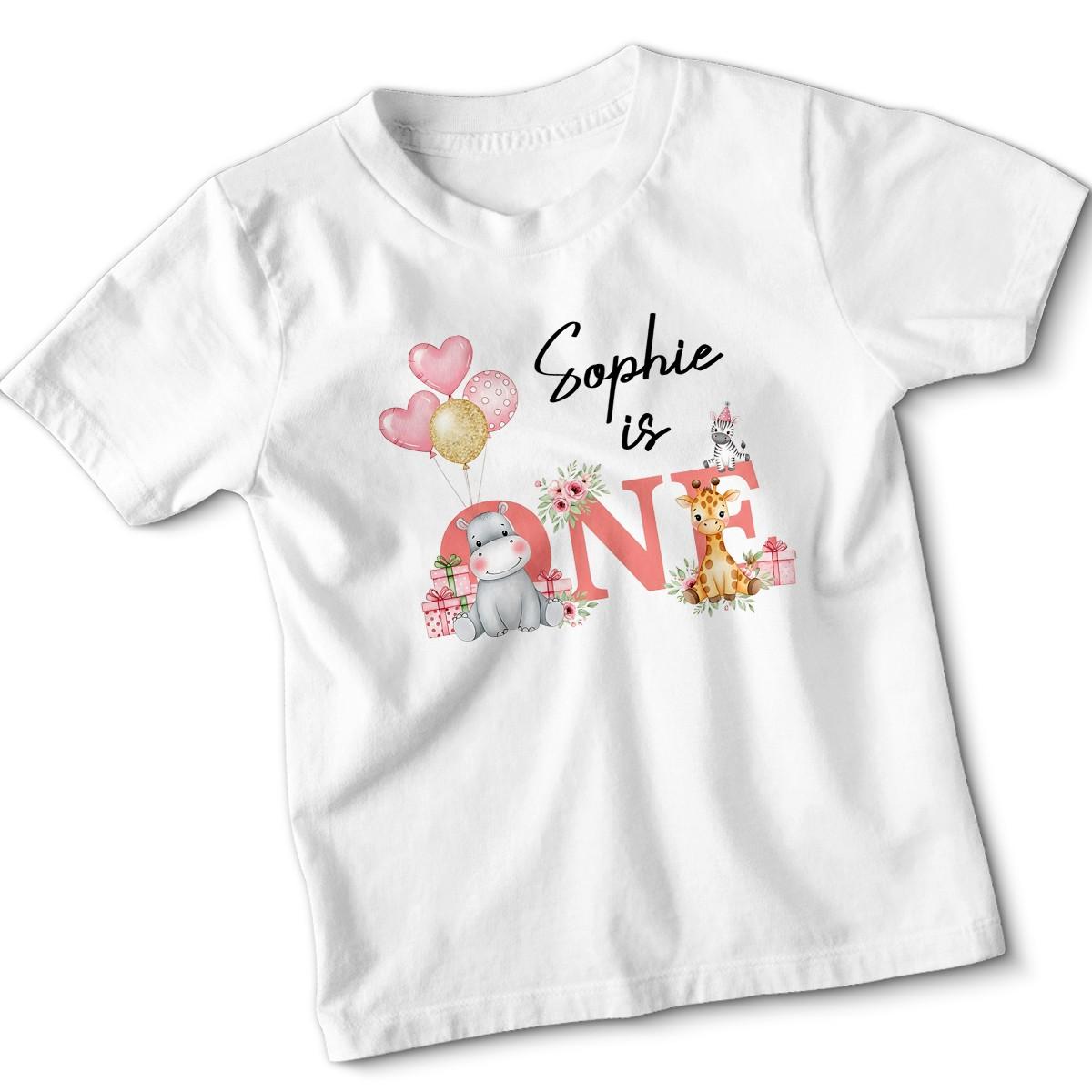 Personalised First Birthday Kids T-Shirt Is One Girls Tee 100