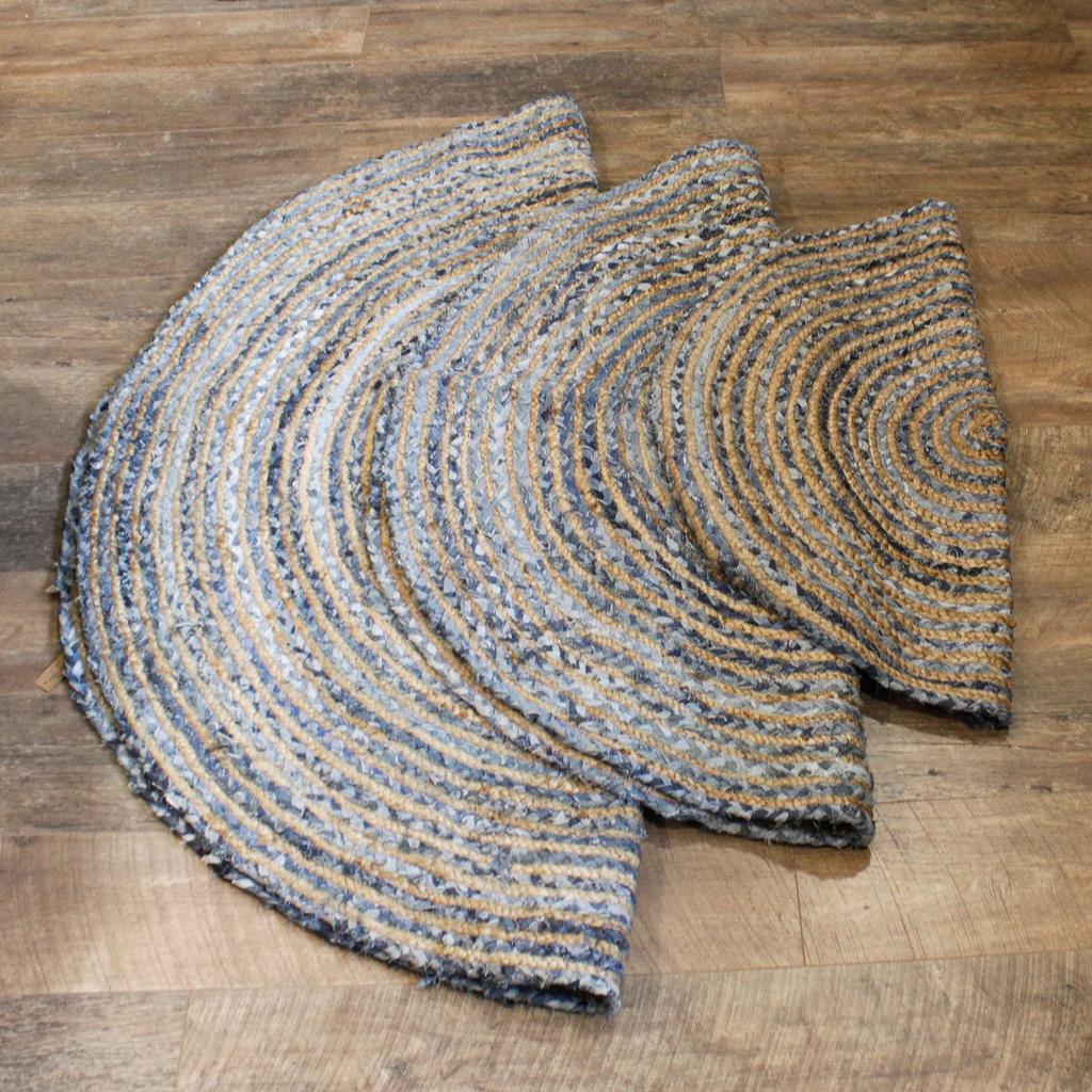 Round Jute and Recycled Denim Rug 90 cm