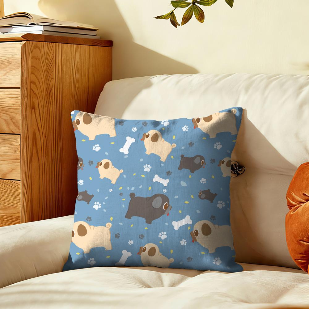 Cute Pug Dog Pattern Cushion Cover Plush Fabric Soft DoubleSided Printed Sofa Warm Winter Home Gift Pillow Cover