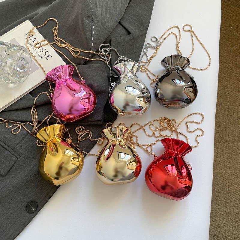 New lucky small gold bag acrylic bag shiny money bag chain crossbody mini bag