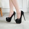 Plateau-Absätze Damen Hochzeitsschuhe Weiblich Sexy Dünne Hohe Absätze 16cm Pumps Schwarzes Lackleder Damenschuhe Große Größen 35-43