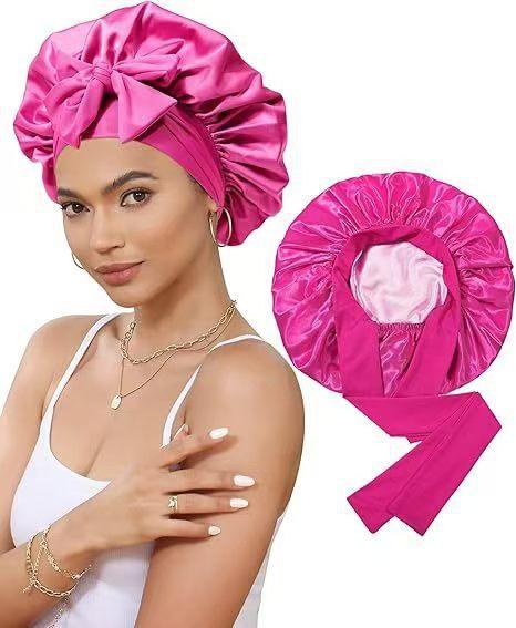 1 Pc Silk Bonnet For Sleeping Satin Bonnet For Curly Hair Hair Sleeping Cap Soft Hair Bonnet With Tie Band For Long Natural Hair Valentine's Day
