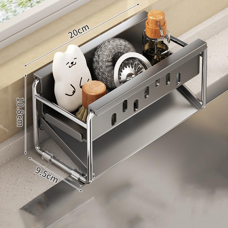 Sink Stainless Steel Shelf Desktop Cleaning Tool Storage Rack Sponge Dish Soap Draining Rack With Towel Bar Kitchen Organizer