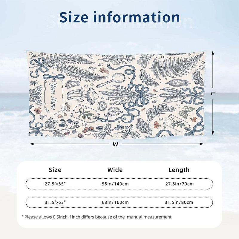 Natures Serenity Garden Theme Quick Dry Beach Towel Custom Name Text Print Large Sand Resistant Towel Beach Vacation