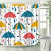 Colorful Umbrellas and Raindrops Shower Curtain Vibrant Pattern with Pink Yellow and Blue Umbrellas Rainy Day Weather Bathroom