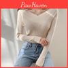Color Autumn Winter Slim Solid Long Sleeve Knitted Tops Womens All Match Chic Sweater