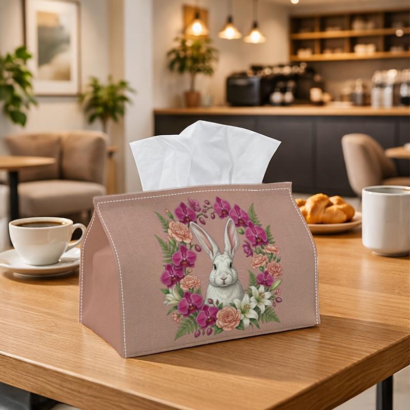 1pc Romantic Rabbit Floral Tissue Box | Multi-Functional Napkin Dispenser, Two Sizes Available Suitable for Home, Parties, Car Decoration Pink Gentle