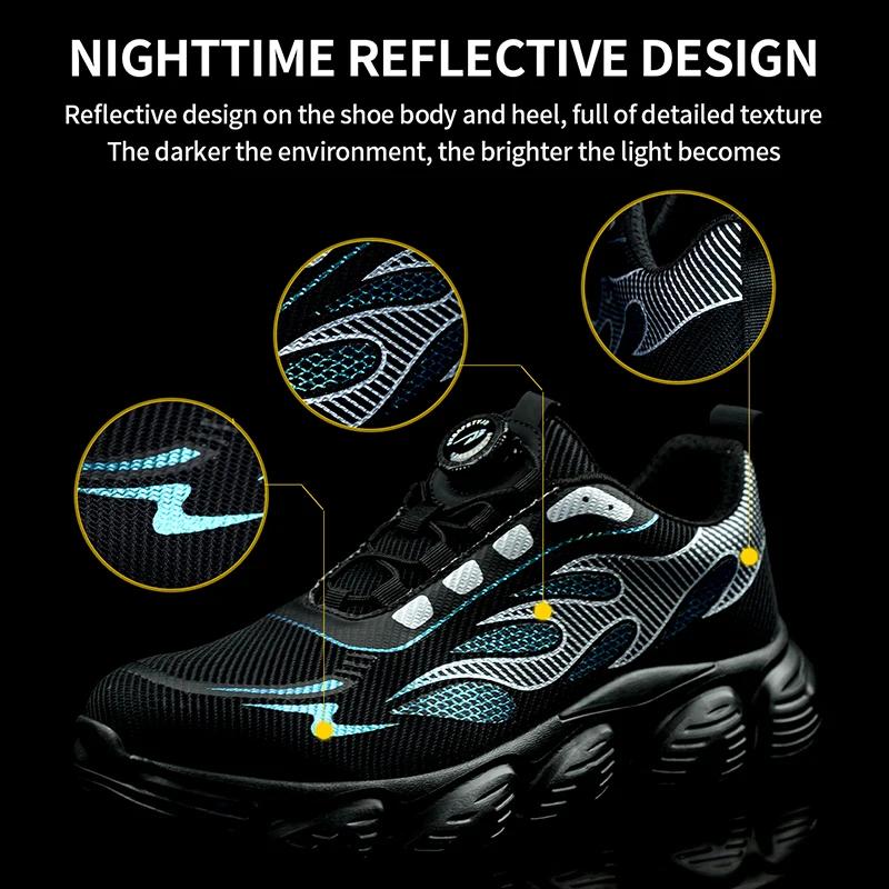 Scarpe da Ginnastica di Sicurezza Riflettenti Protettive Moda Uomo Punta in Acciaio Bottone Rotante Stivali da Lavoro Antiperforazione Anti Schiacciamento Scarpe da Uomo