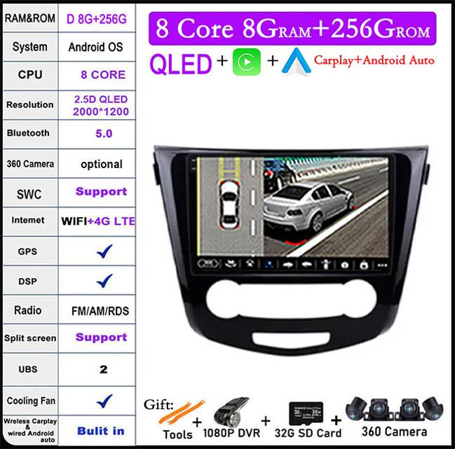10 Lnch For Nissan Qashqai J11 Nissan X Trail T32 2014 - 2017 Android 14 Car Multimedia Radio Carplay GPS Navigation Auto