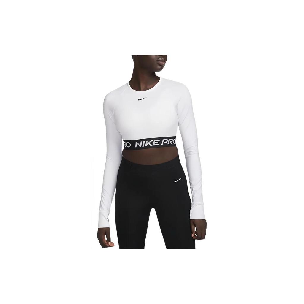 Nike Pro Women's Dri-FIT Cropped Long-Sleeve Top (Unisex) Fitness Clothing FV5484 | White