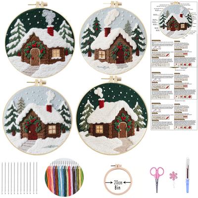 1 Set Winter Snowscape Cabin DIY Embroidery Material Kit, Suitable for Beginners, Includes Tools and Stitch Tutorial, Embroidery Fabric Material Kit