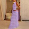 Women Boho Sexy Backless Matching Suit 2 Piece Beach Holiday Outfits Vintage Ruched Halter Cami Tops + Maxi Long Skirt Party