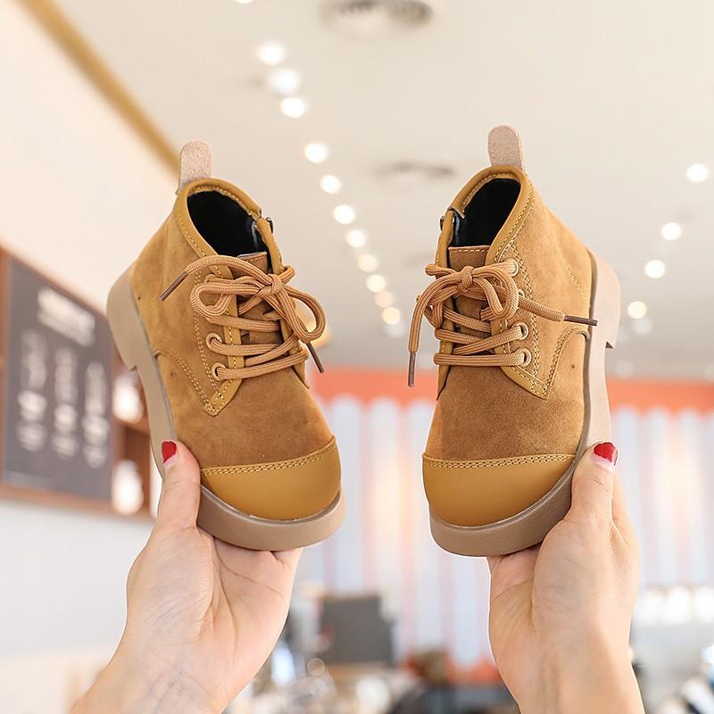 Girls' Short Boots British Style Children's Plush Boots Autumn and Winter Style Little Girl Leather Boots Boys Warm Short Boots