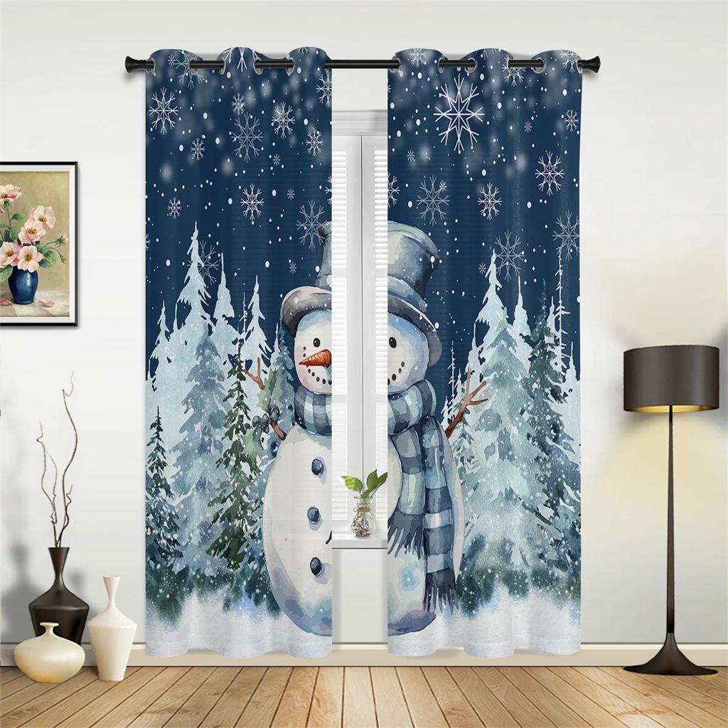 Pink Romantic Snowman Curtains Red Blue Christmas Decor Curtains Living Room Bedroom Kitchen Balcony Window Decor 2 Panels